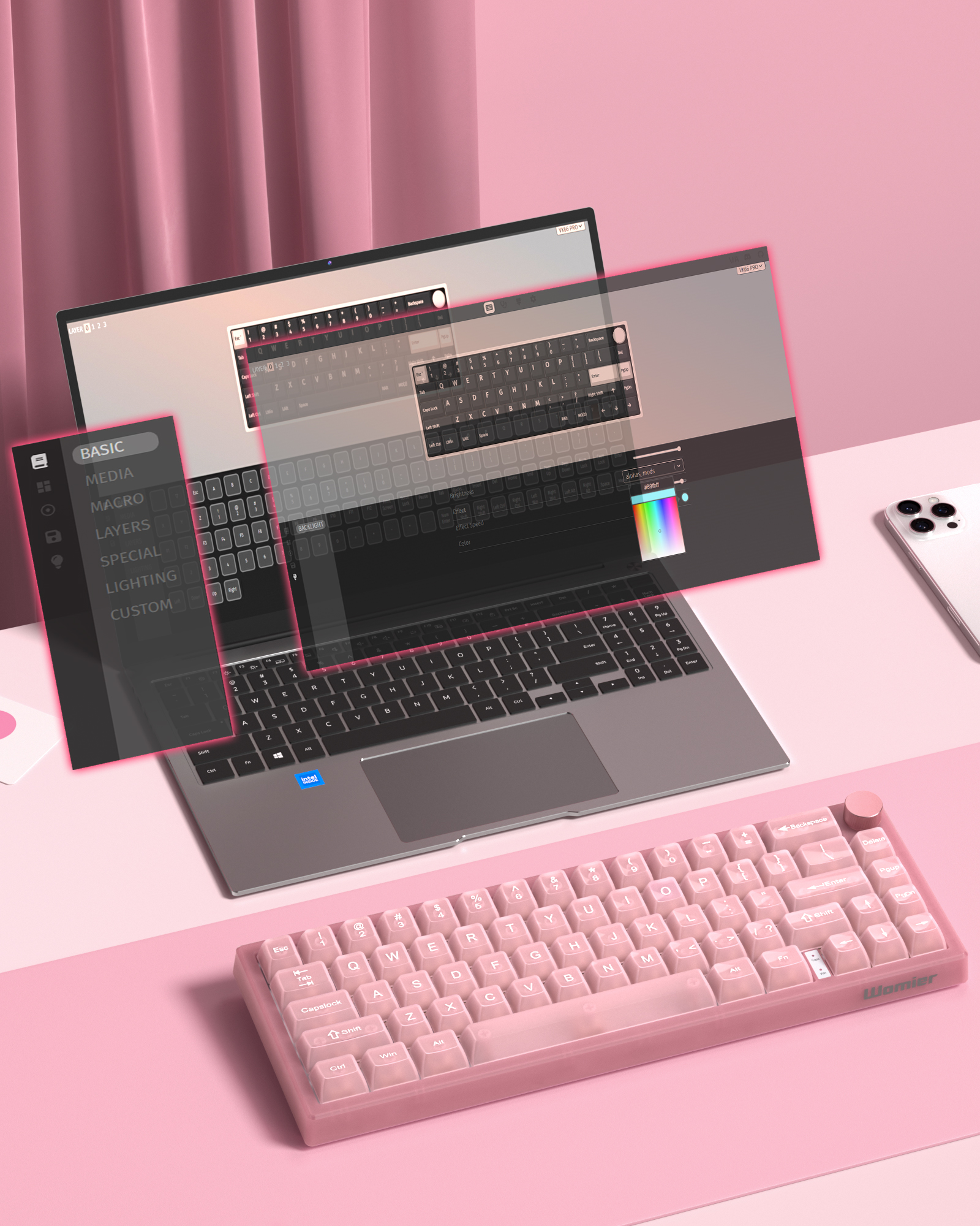 Amazon.com: Womier 60% Keyboard QMK/VIA, Pink Gaming Mechanical